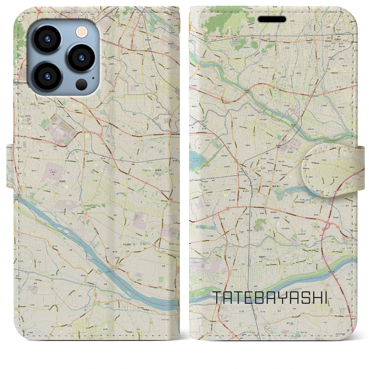 【館林(群馬県)】地図柄iPhoneケース(手帳タイプ)ナチュラル・iPhone 13 Pro Max 用
