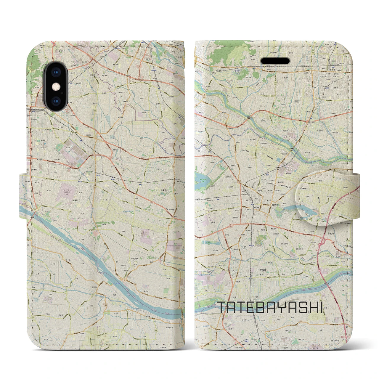 【館林(群馬県)】地図柄iPhoneケース(手帳タイプ)ナチュラル・iPhone XS / X 用
