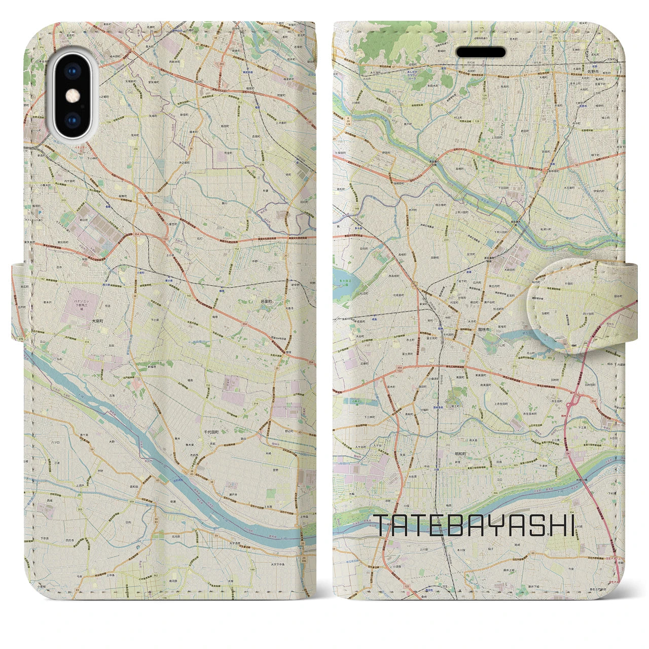 【館林(群馬県)】地図柄iPhoneケース(手帳タイプ)ナチュラル・iPhone XS Max 用