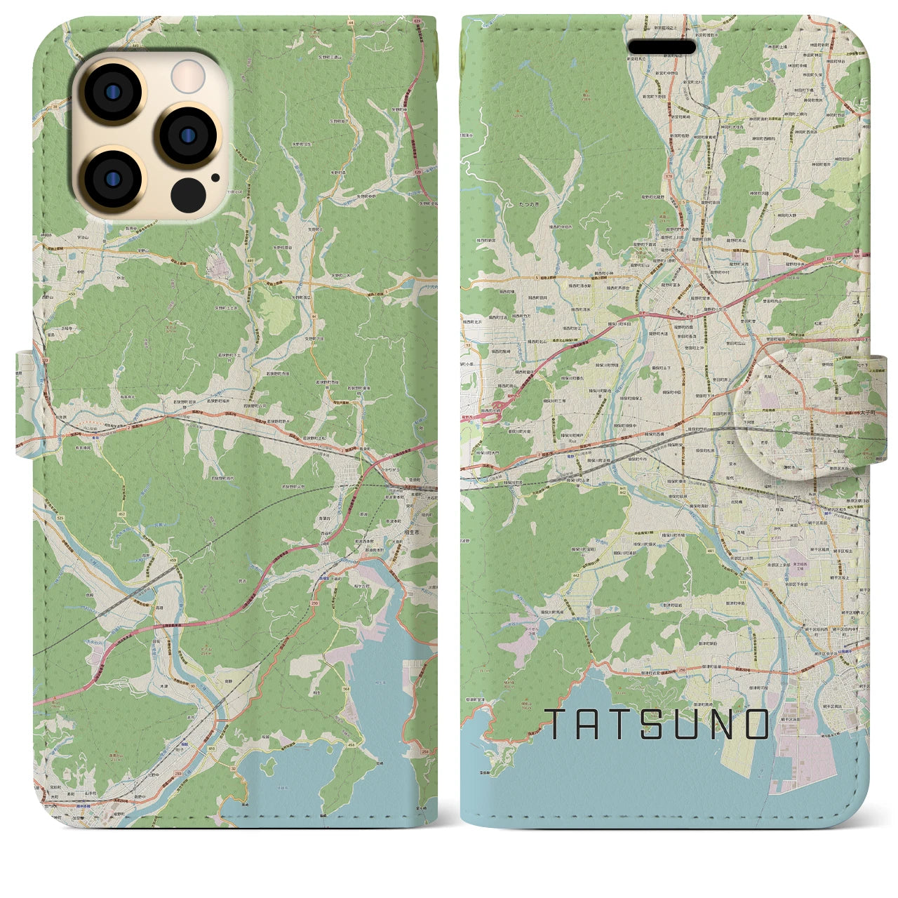 【たつの(兵庫県)】地図柄iPhoneケース(手帳タイプ)ナチュラル・iPhone 12 Pro Max 用
