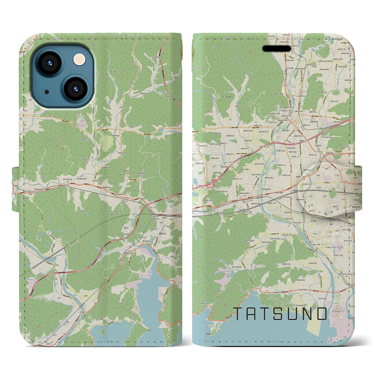 【たつの(兵庫県)】地図柄iPhoneケース(手帳タイプ)ナチュラル・iPhone 13 用