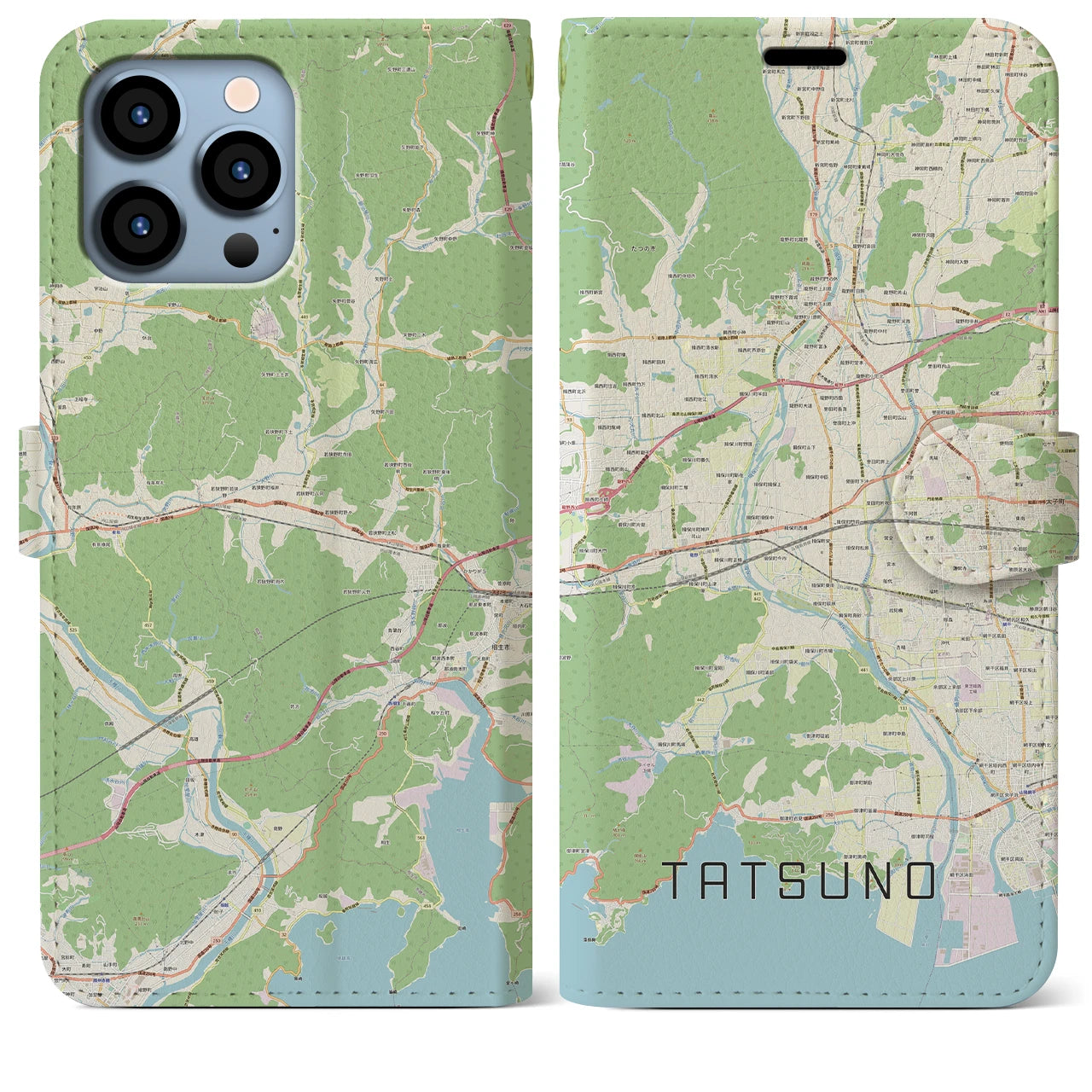 【たつの(兵庫県)】地図柄iPhoneケース(手帳タイプ)ナチュラル・iPhone 13 Pro Max 用