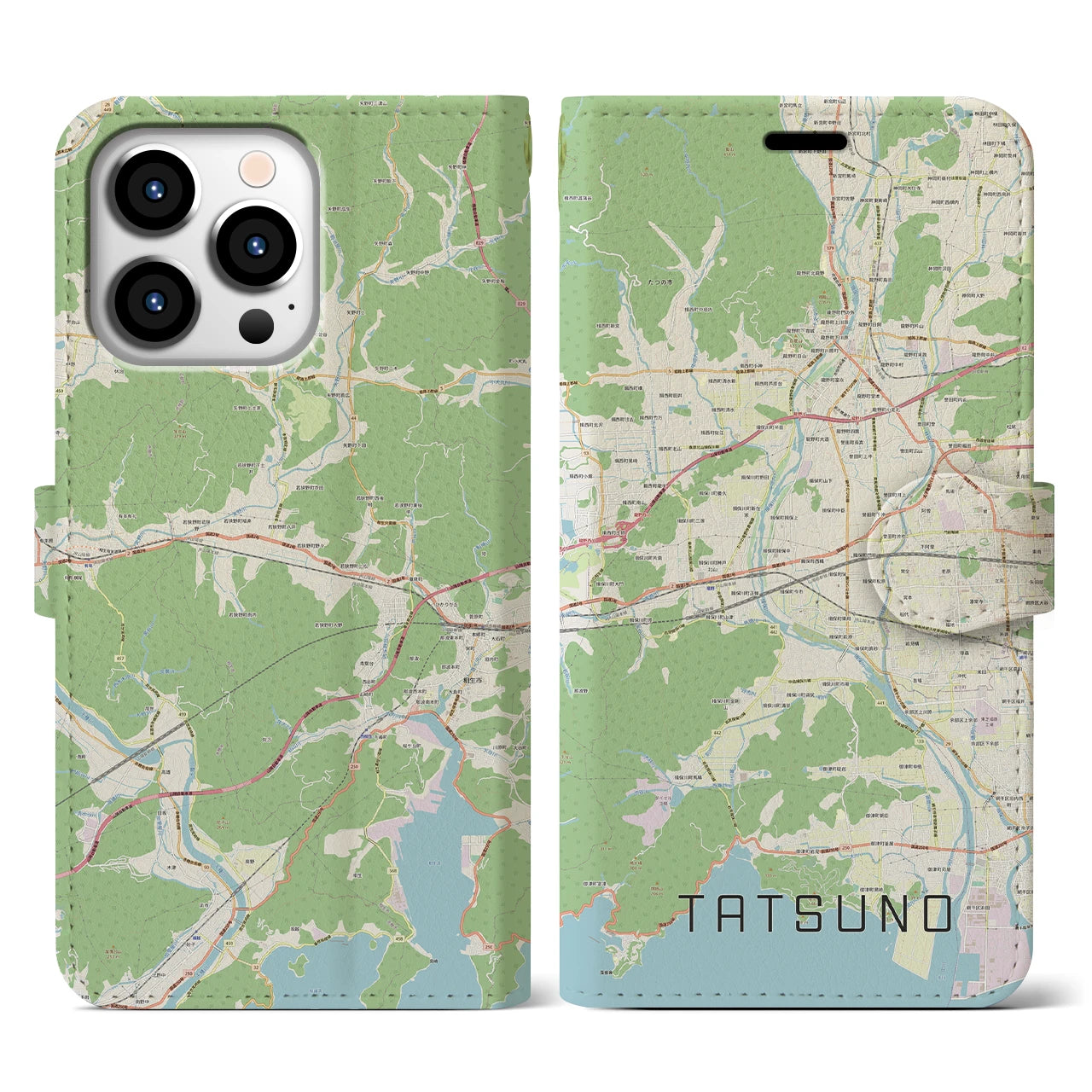 【たつの(兵庫県)】地図柄iPhoneケース(手帳タイプ)ナチュラル・iPhone 13 Pro 用