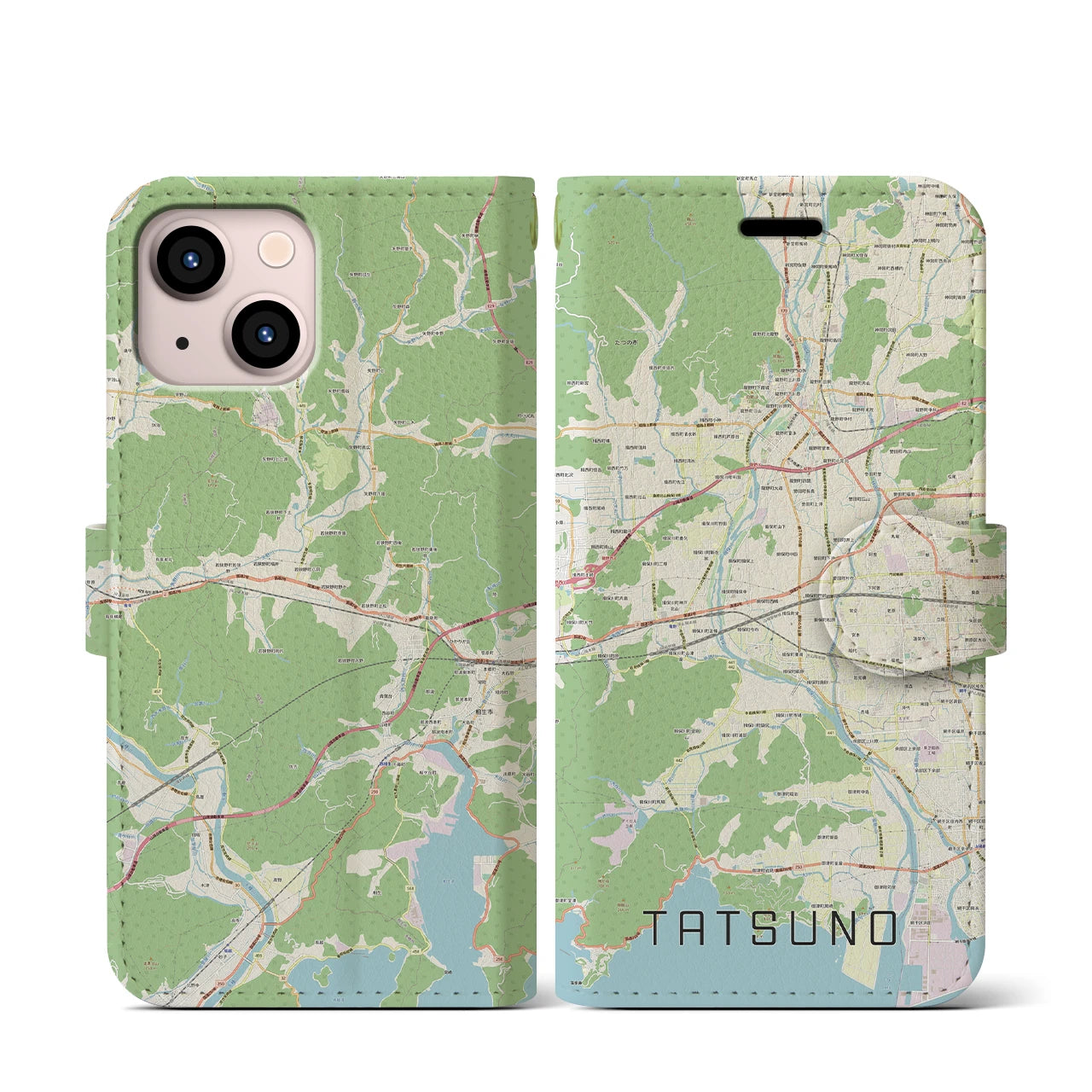 【たつの(兵庫県)】地図柄iPhoneケース(手帳タイプ)ナチュラル・iPhone 13 mini 用