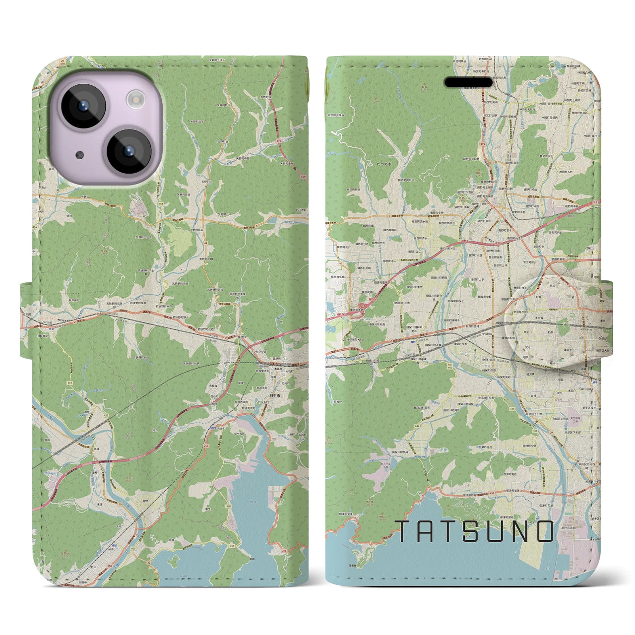 【たつの(兵庫県)】地図柄iPhoneケース(手帳タイプ)ナチュラル・iPhone 14 用