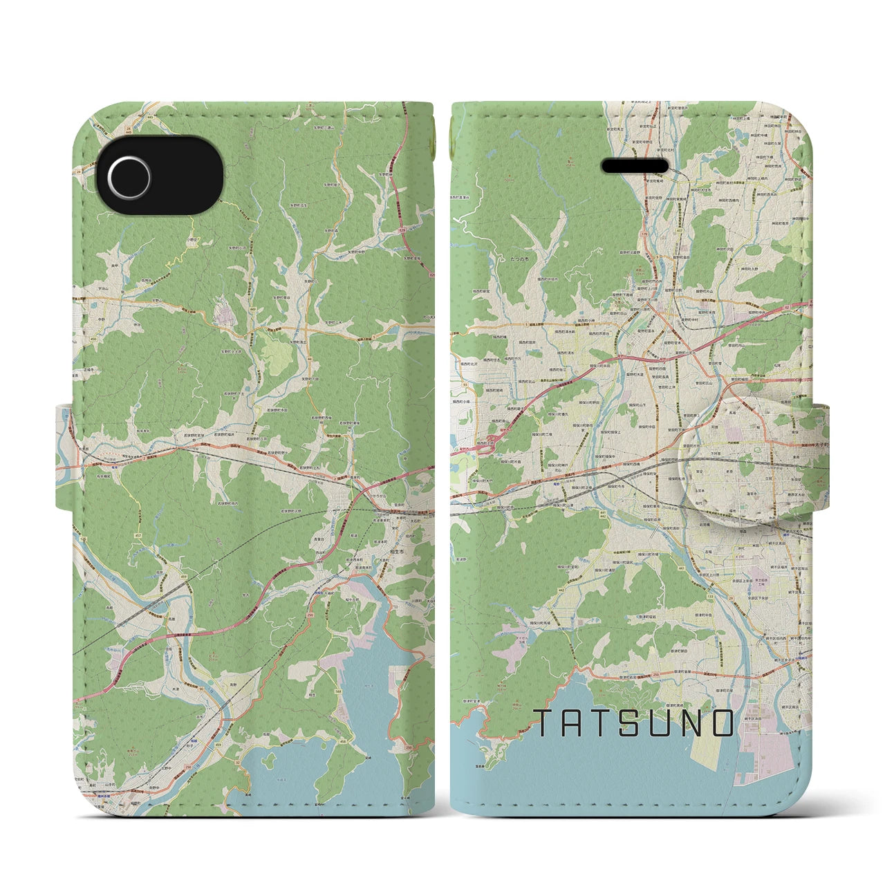【たつの(兵庫県)】地図柄iPhoneケース(手帳タイプ)ナチュラル・iPhone SE(第3 / 第2世代) / 8 / 7 / 6s / 6 用