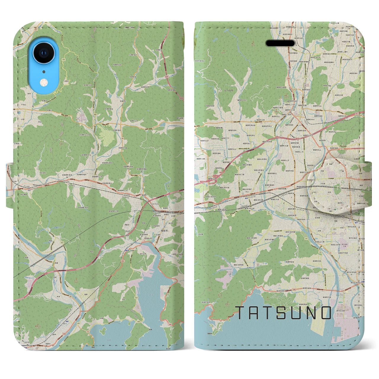 【たつの(兵庫県)】地図柄iPhoneケース(手帳タイプ)ナチュラル・iPhone XR 用