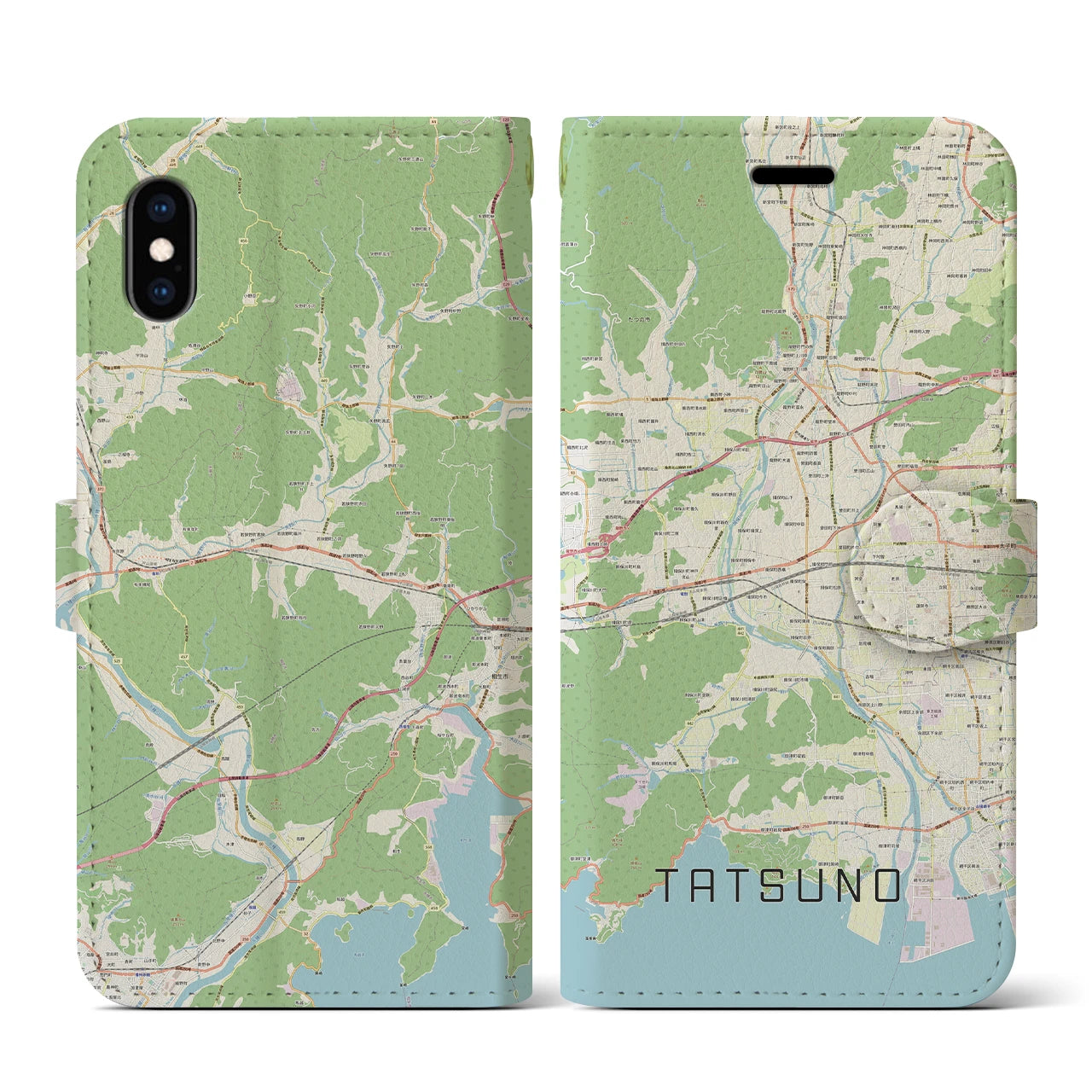 【たつの(兵庫県)】地図柄iPhoneケース(手帳タイプ)ナチュラル・iPhone XS / X 用