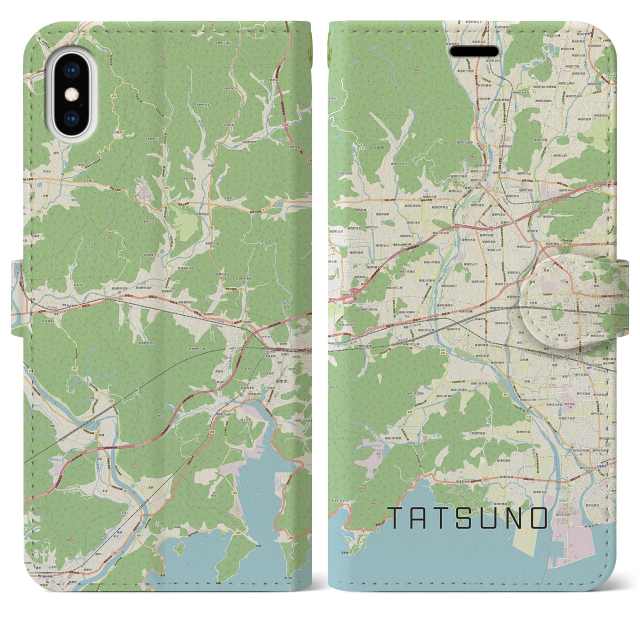 【たつの(兵庫県)】地図柄iPhoneケース(手帳タイプ)ナチュラル・iPhone XS Max 用