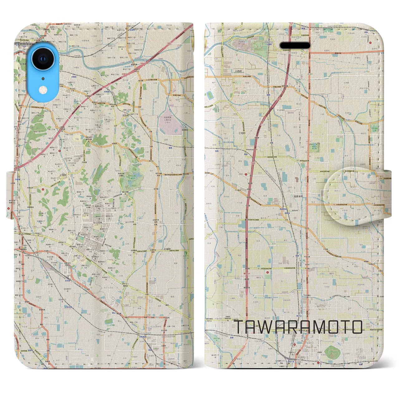 【田原本(奈良県)】地図柄iPhoneケース(手帳タイプ)ナチュラル・iPhone XR 用