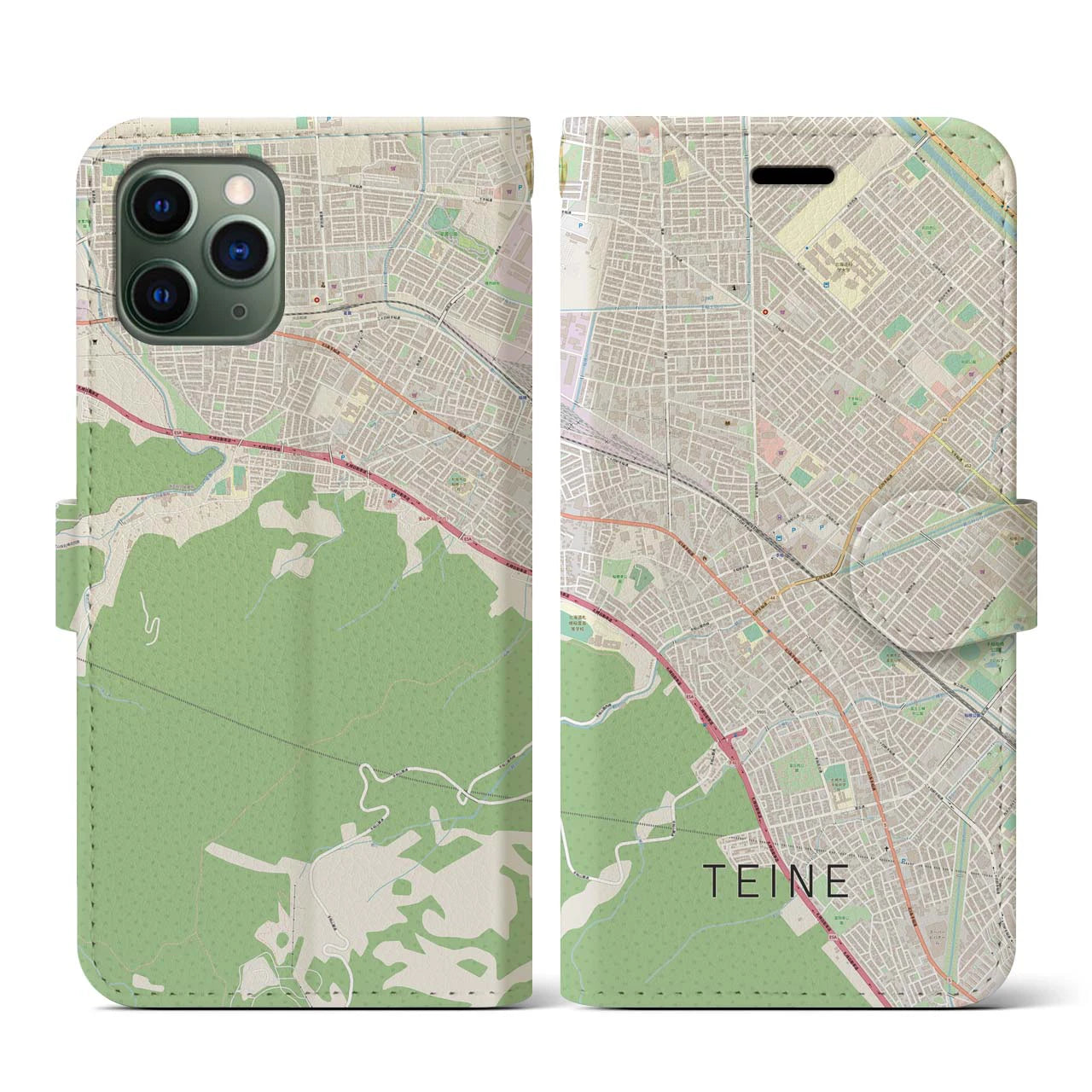 【手稲(北海道)】地図柄iPhoneケース(手帳タイプ)ナチュラル・iPhone 11 Pro 用