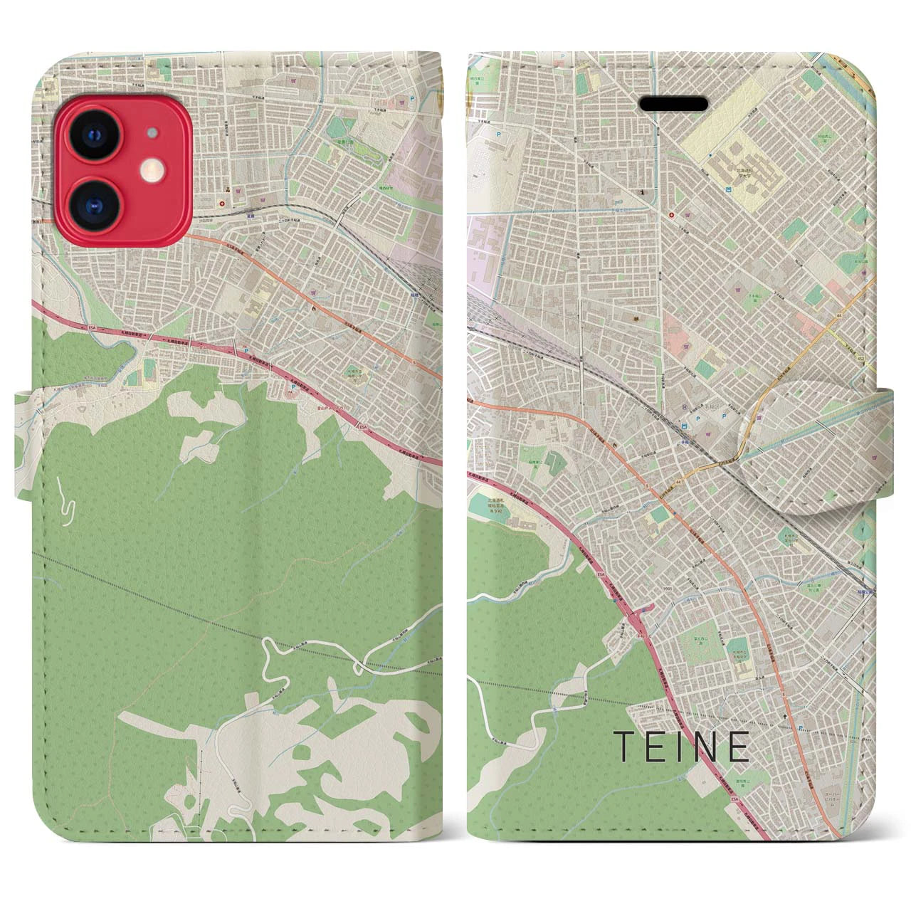 【手稲(北海道)】地図柄iPhoneケース(手帳タイプ)ナチュラル・iPhone 11 用
