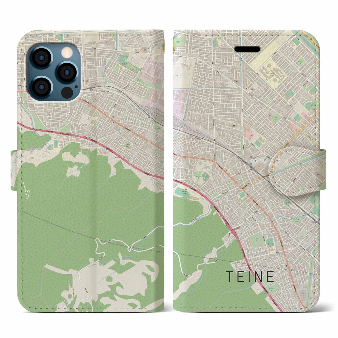 【手稲(北海道)】地図柄iPhoneケース(手帳タイプ)ナチュラル・iPhone 12 / 12 Pro 用