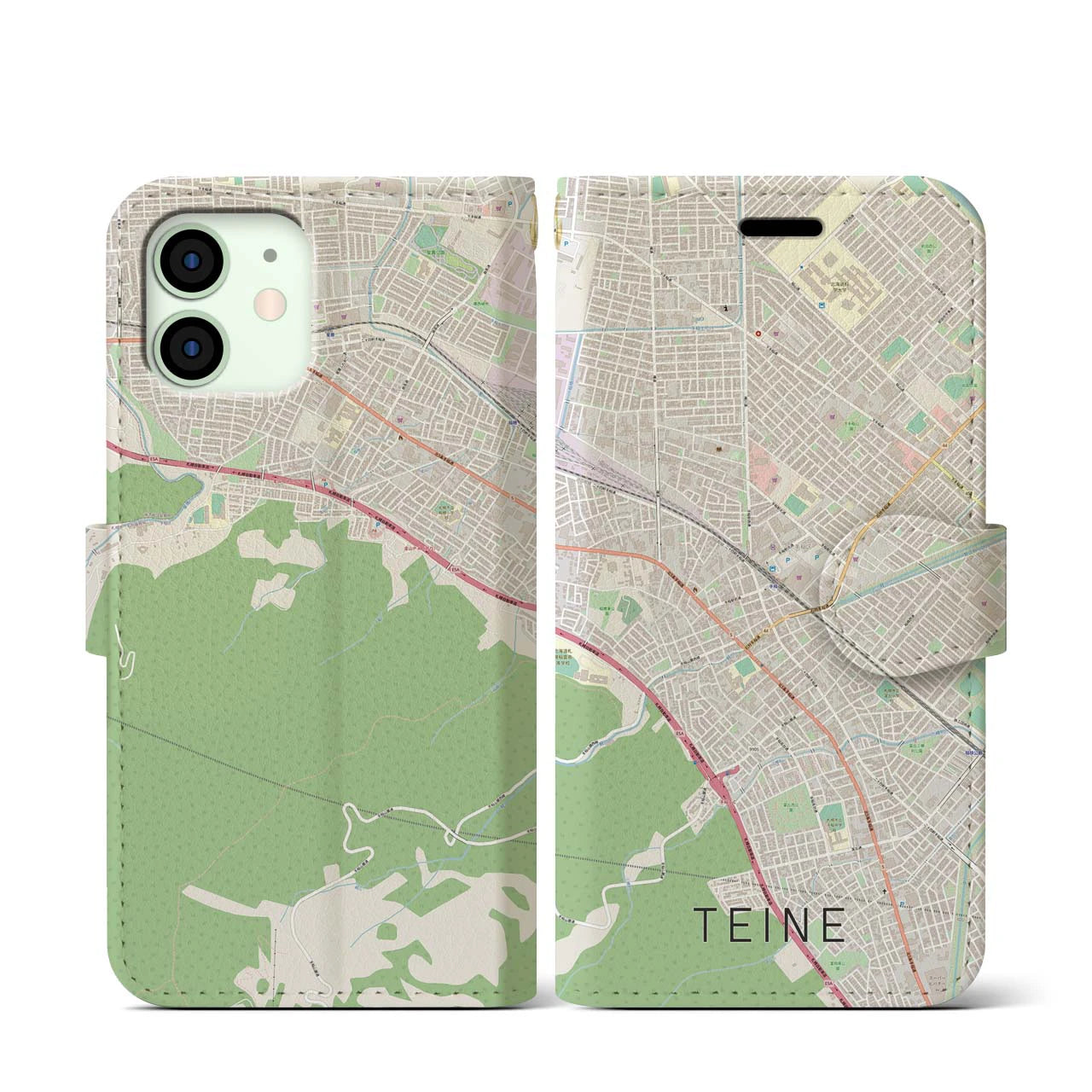 【手稲(北海道)】地図柄iPhoneケース(手帳タイプ)ナチュラル・iPhone 12 mini 用