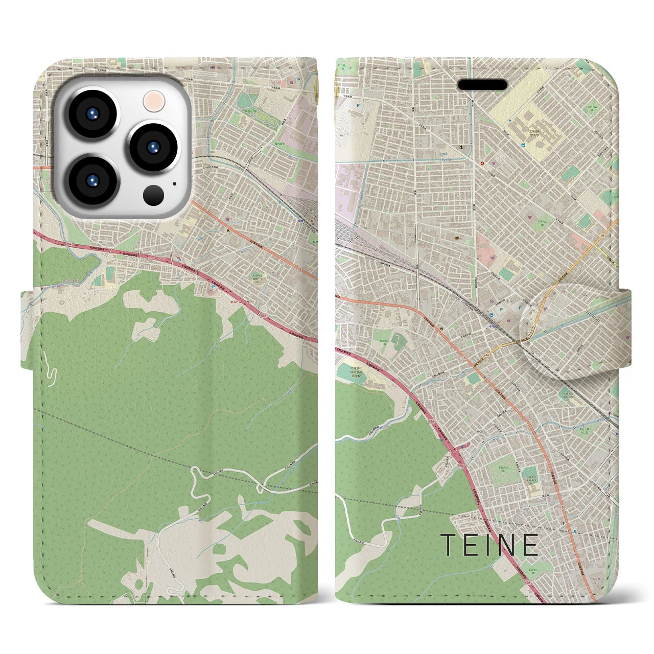 【手稲(北海道)】地図柄iPhoneケース(手帳タイプ)ナチュラル・iPhone 13 Pro 用