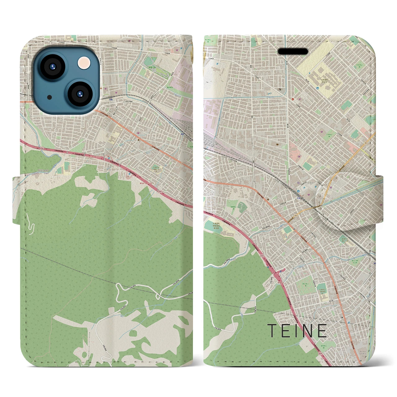 【手稲(北海道)】地図柄iPhoneケース(手帳タイプ)ナチュラル・iPhone 13 用