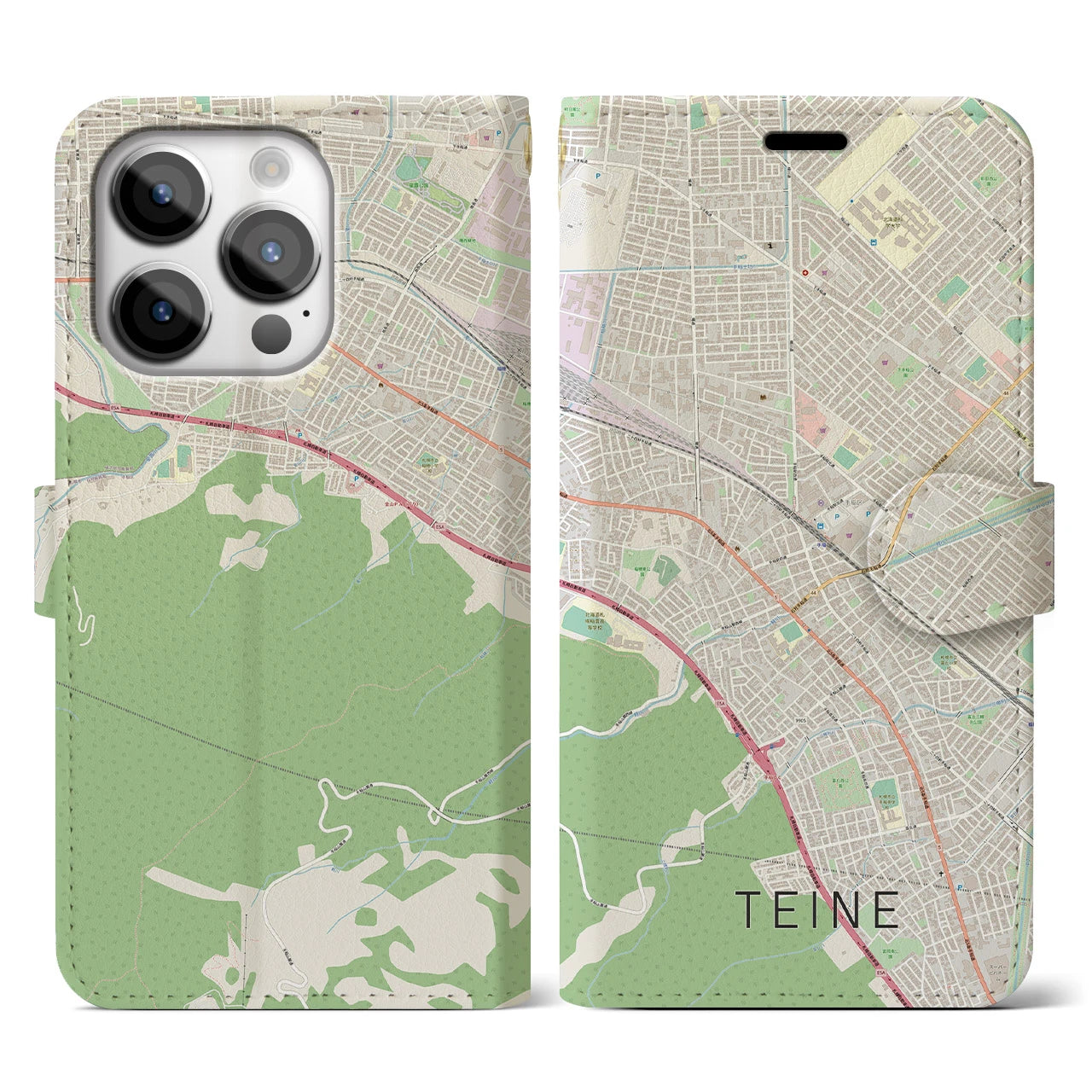 【手稲(北海道)】地図柄iPhoneケース(手帳タイプ)ナチュラル・iPhone 14 Pro 用