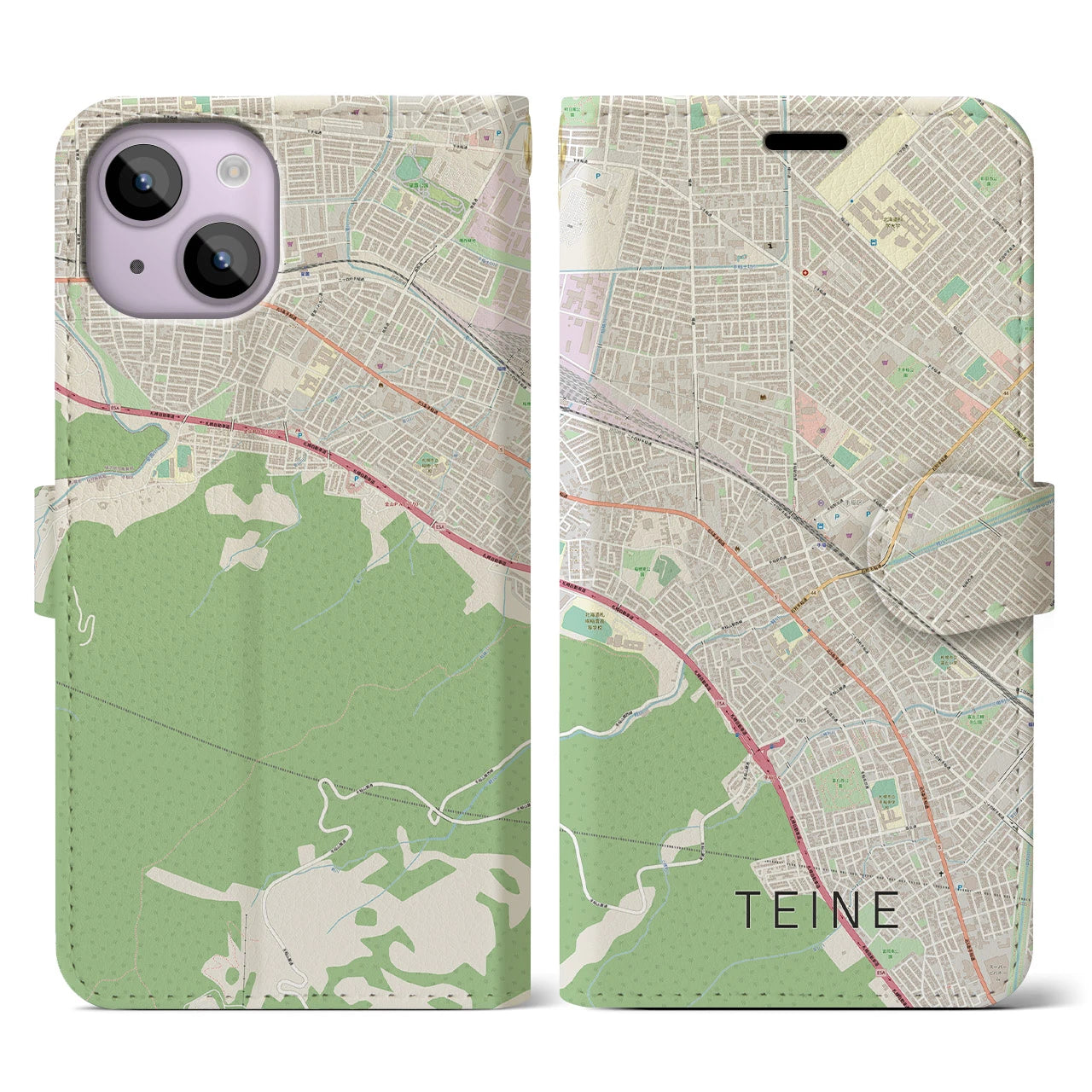 【手稲(北海道)】地図柄iPhoneケース(手帳タイプ)ナチュラル・iPhone 14 用