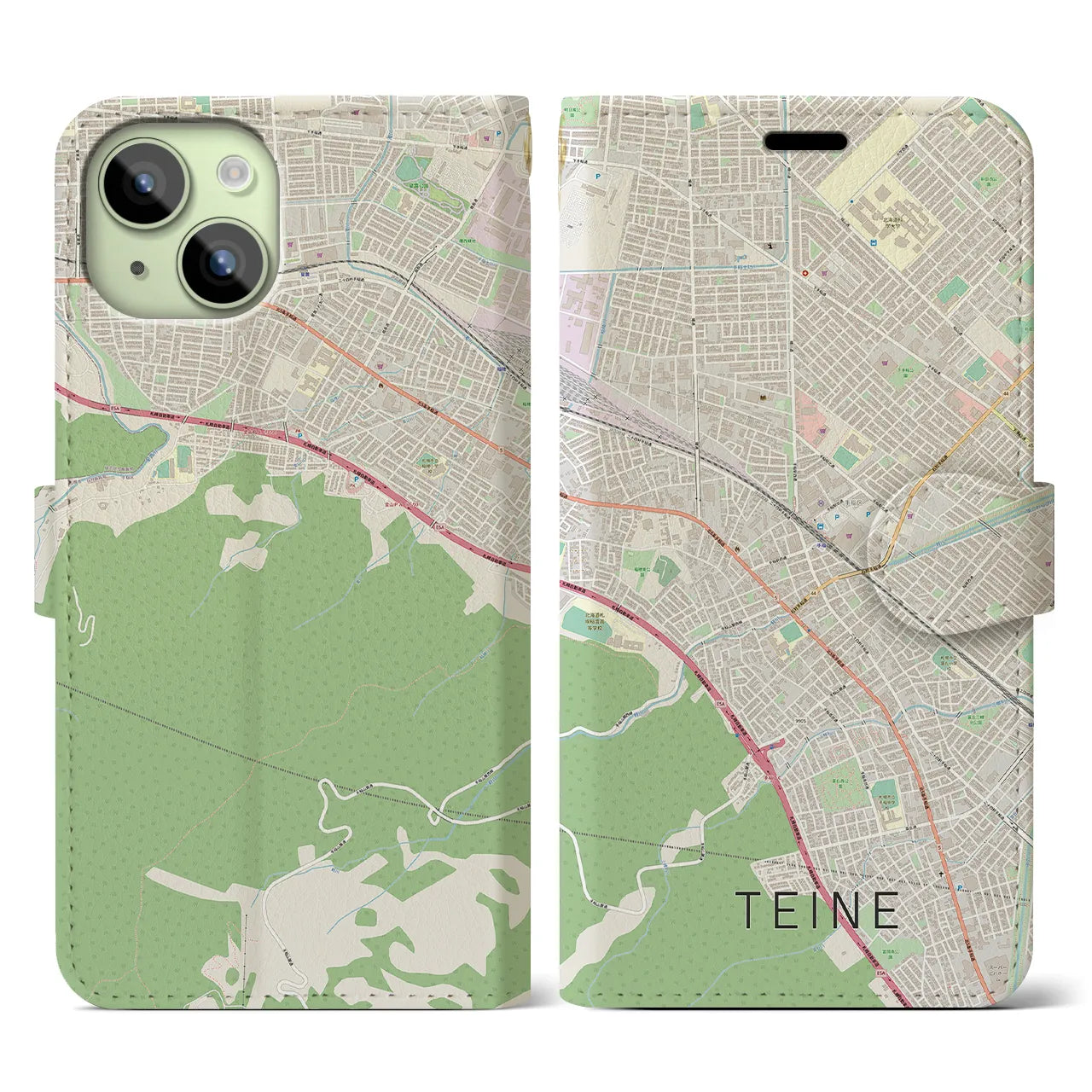 【手稲(北海道)】地図柄iPhoneケース(手帳タイプ)ナチュラル・iPhone 15 用
