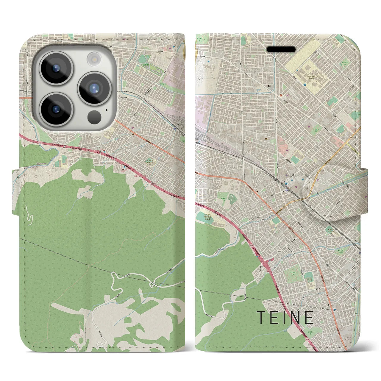 【手稲(北海道)】地図柄iPhoneケース(手帳タイプ)ナチュラル・iPhone 15 Pro 用