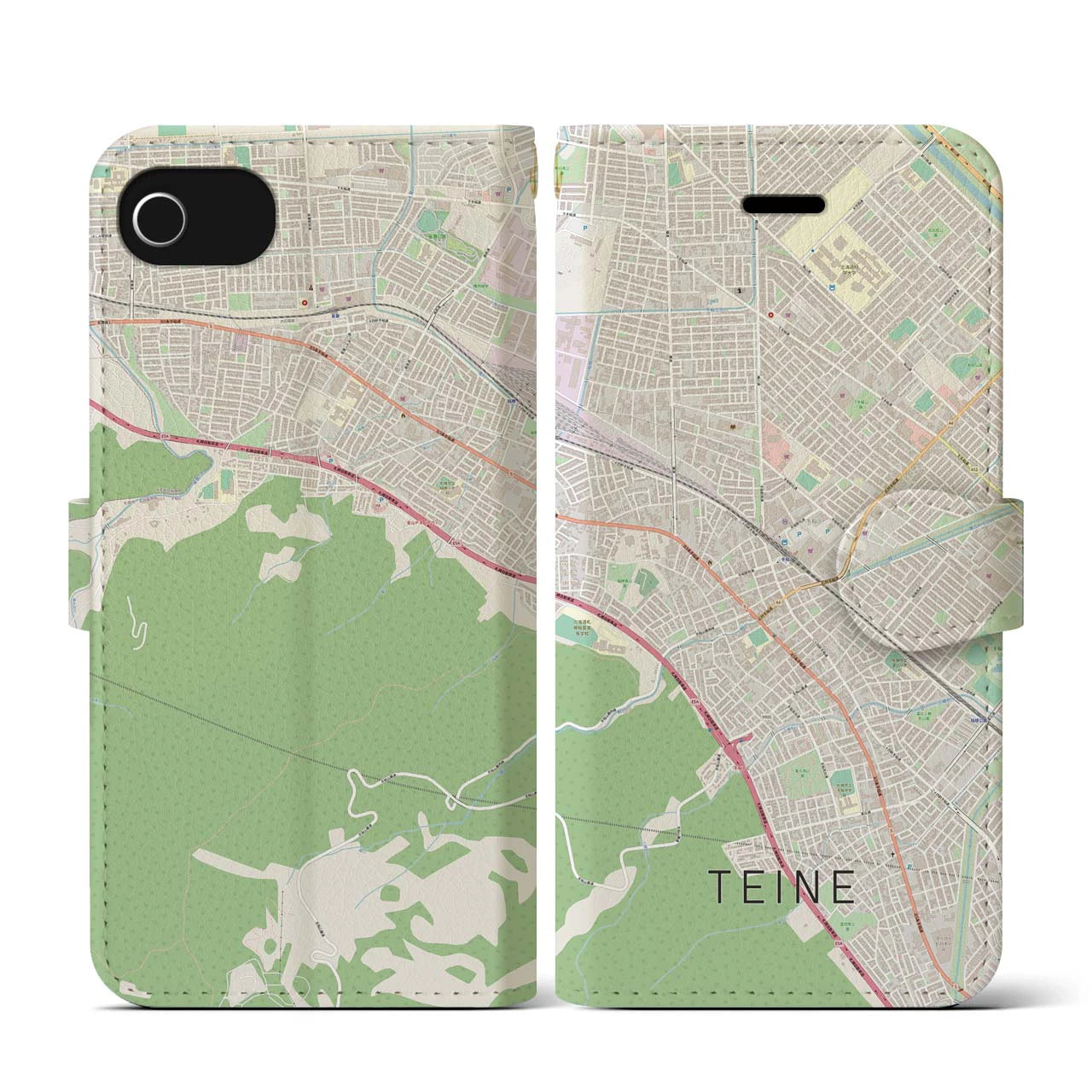 【手稲(北海道)】地図柄iPhoneケース(手帳タイプ)ナチュラル・iPhone SE(第3 / 第2世代) / 8 / 7 / 6s / 6 用