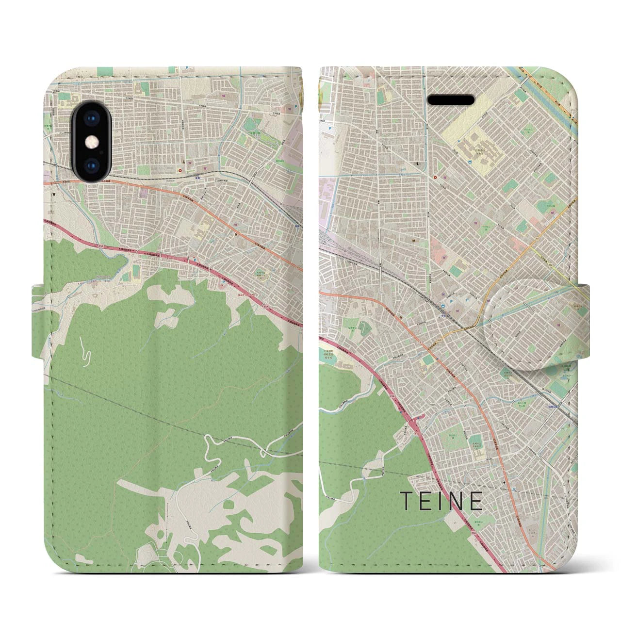 【手稲(北海道)】地図柄iPhoneケース(手帳タイプ)ナチュラル・iPhone XS / X 用