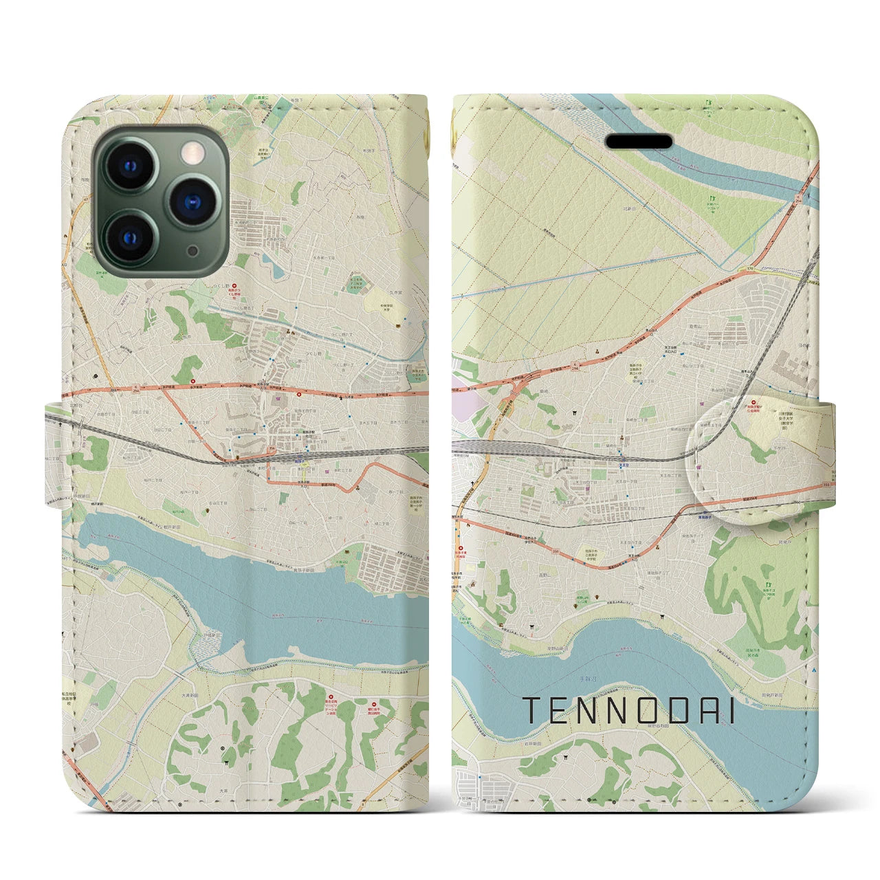 【天王台(千葉県)】地図柄iPhoneケース(手帳タイプ)ナチュラル・iPhone 11 Pro 用