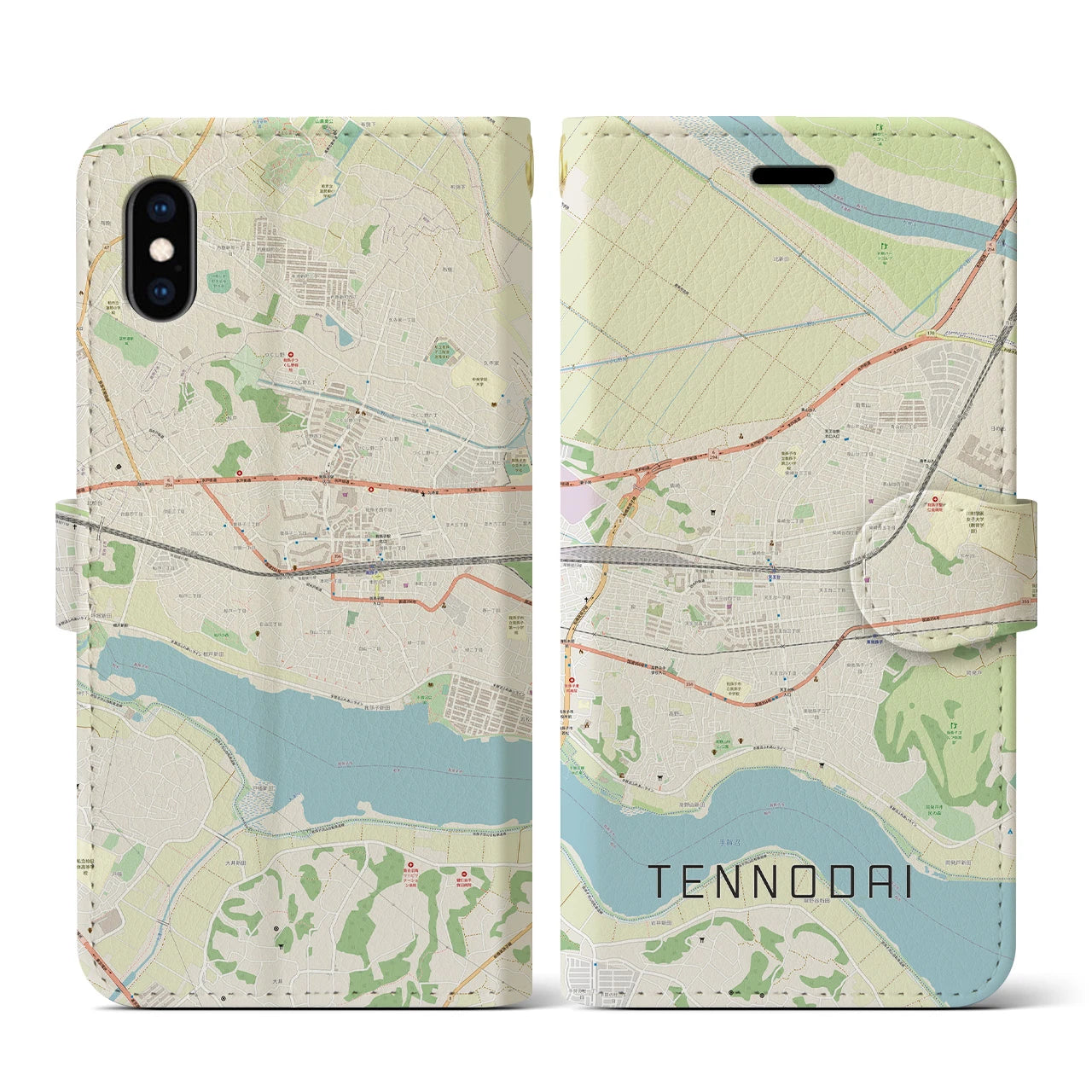 【天王台(千葉県)】地図柄iPhoneケース(手帳タイプ)ナチュラル・iPhone XS / X 用