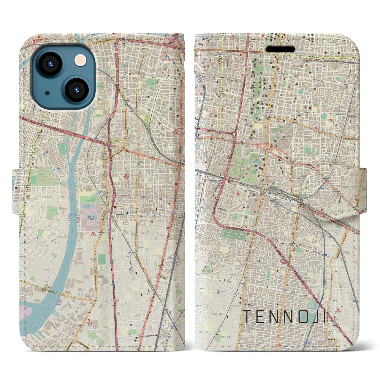 【天王寺(大阪府)】地図柄iPhoneケース(手帳タイプ)ナチュラル・iPhone 13 Pro 用