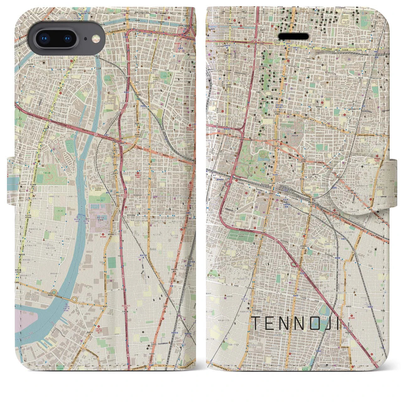 【天王寺(大阪府)】地図柄iPhoneケース(手帳タイプ)ナチュラル・iPhone XR 用