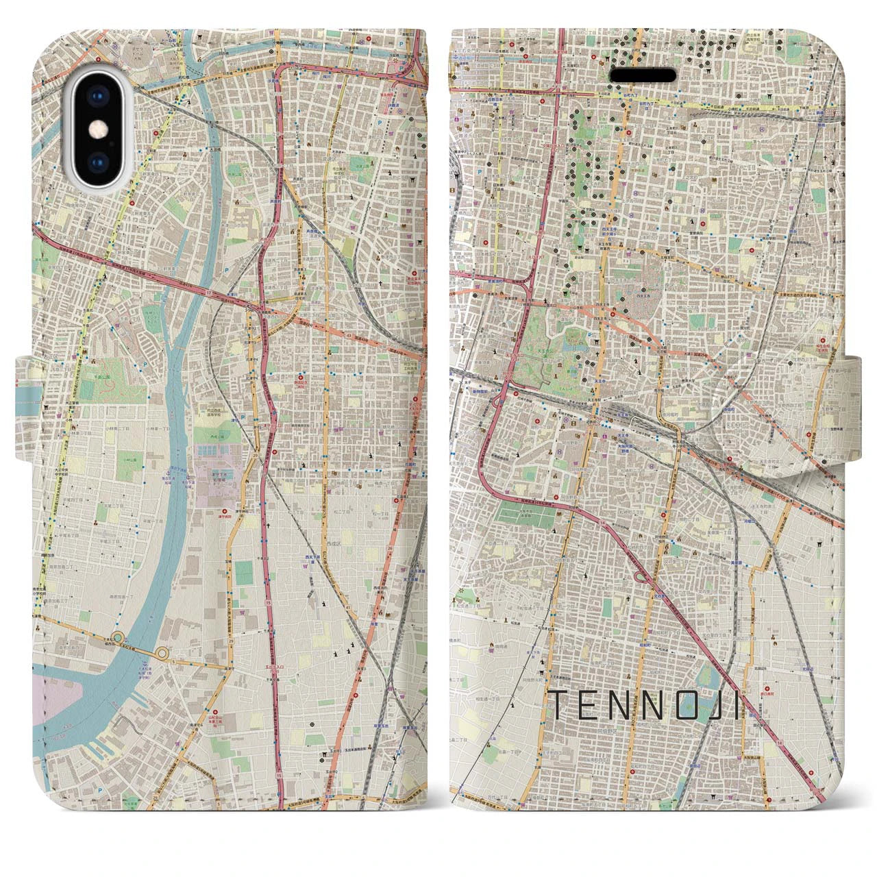 【天王寺(大阪府)】地図柄iPhoneケース(手帳タイプ)ナチュラル・iPhone 11 用