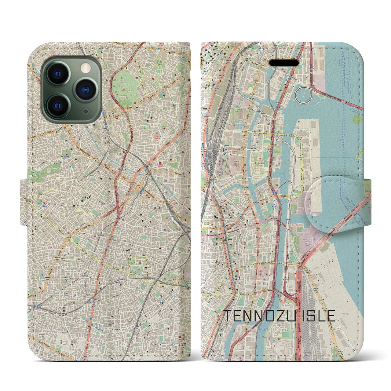 【天王洲アイル(東京都)】地図柄iPhoneケース(手帳タイプ)ナチュラル・iPhone 11 Pro 用