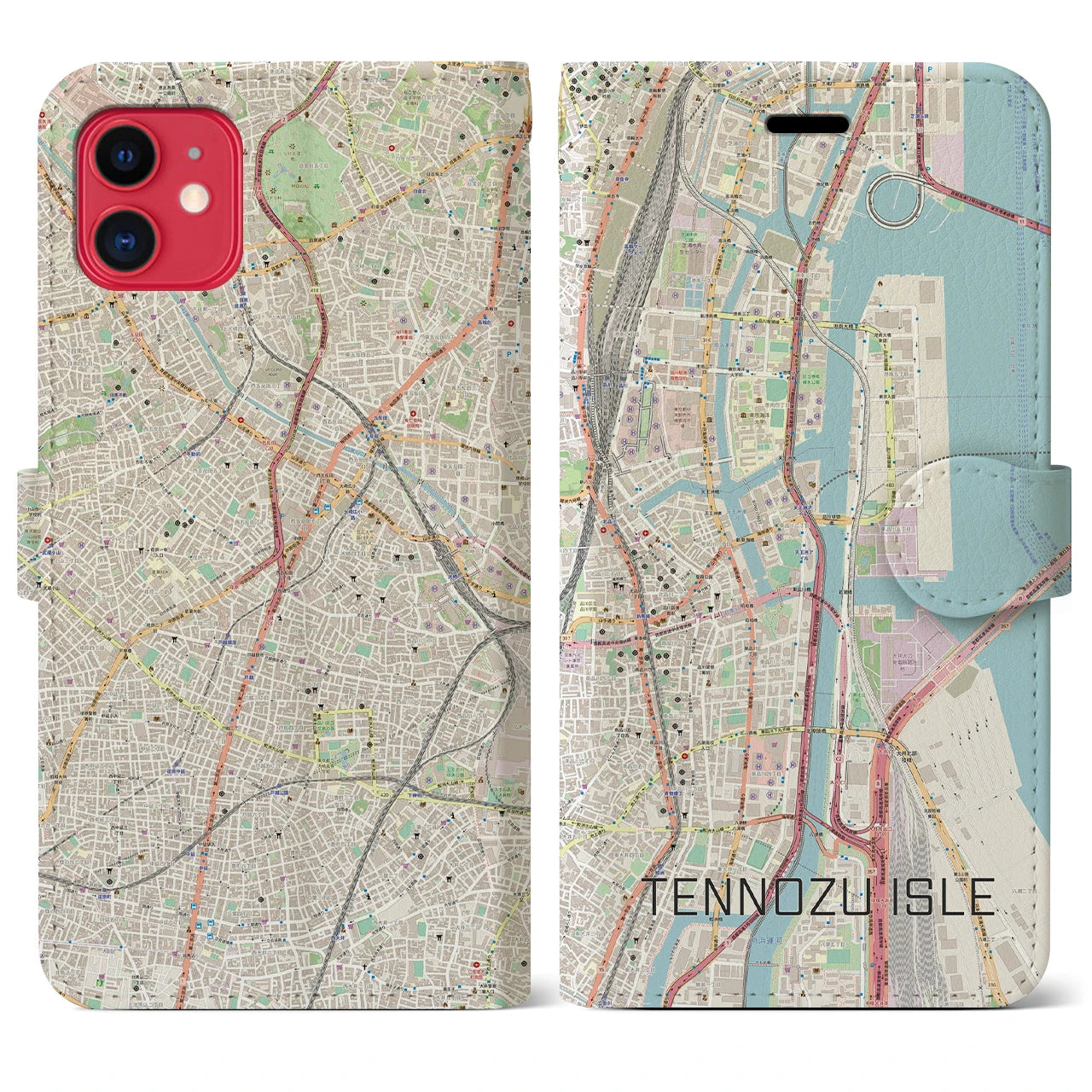 【天王洲アイル(東京都)】地図柄iPhoneケース(手帳タイプ)ナチュラル・iPhone 11 用