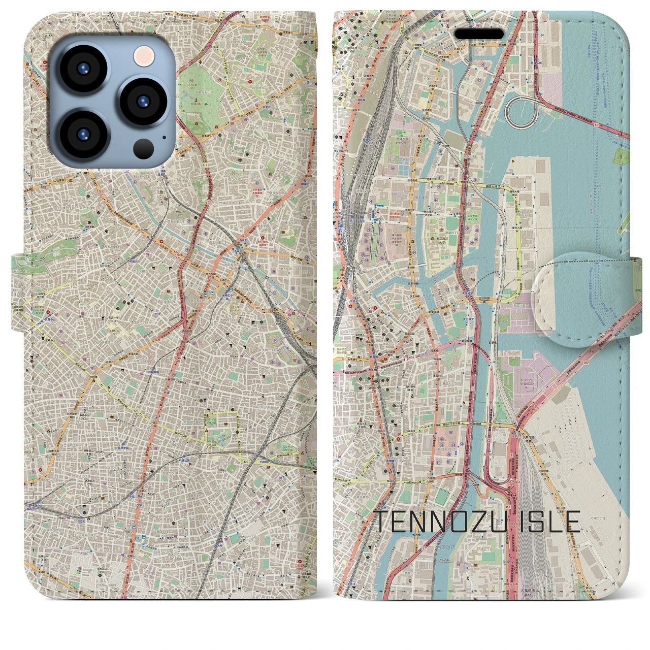 【天王洲アイル(東京都)】地図柄iPhoneケース(手帳タイプ)ナチュラル・iPhone 13 Pro Max 用