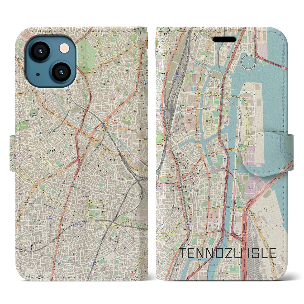 【天王洲アイル(東京都)】地図柄iPhoneケース(手帳タイプ)ナチュラル・iPhone 13 用