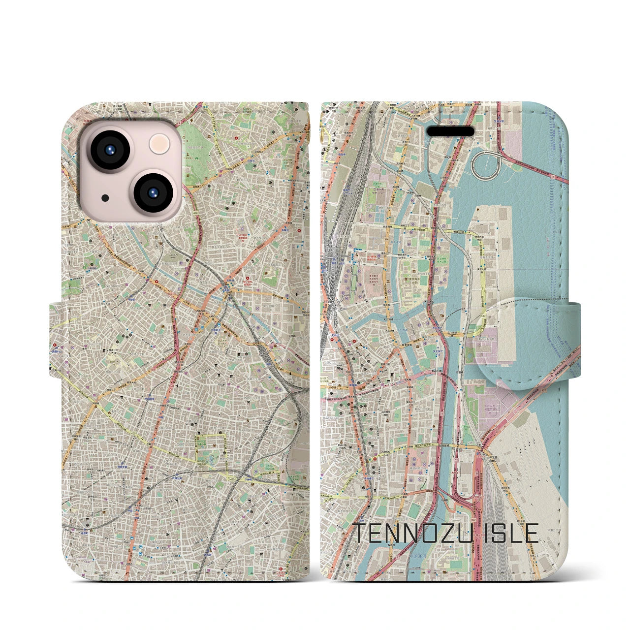 【天王洲アイル(東京都)】地図柄iPhoneケース(手帳タイプ)ナチュラル・iPhone 13 mini 用