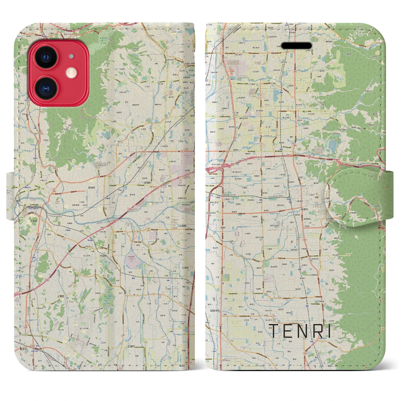 【天理(奈良県)】地図柄iPhoneケース(手帳タイプ)ナチュラル・iPhone 11 用