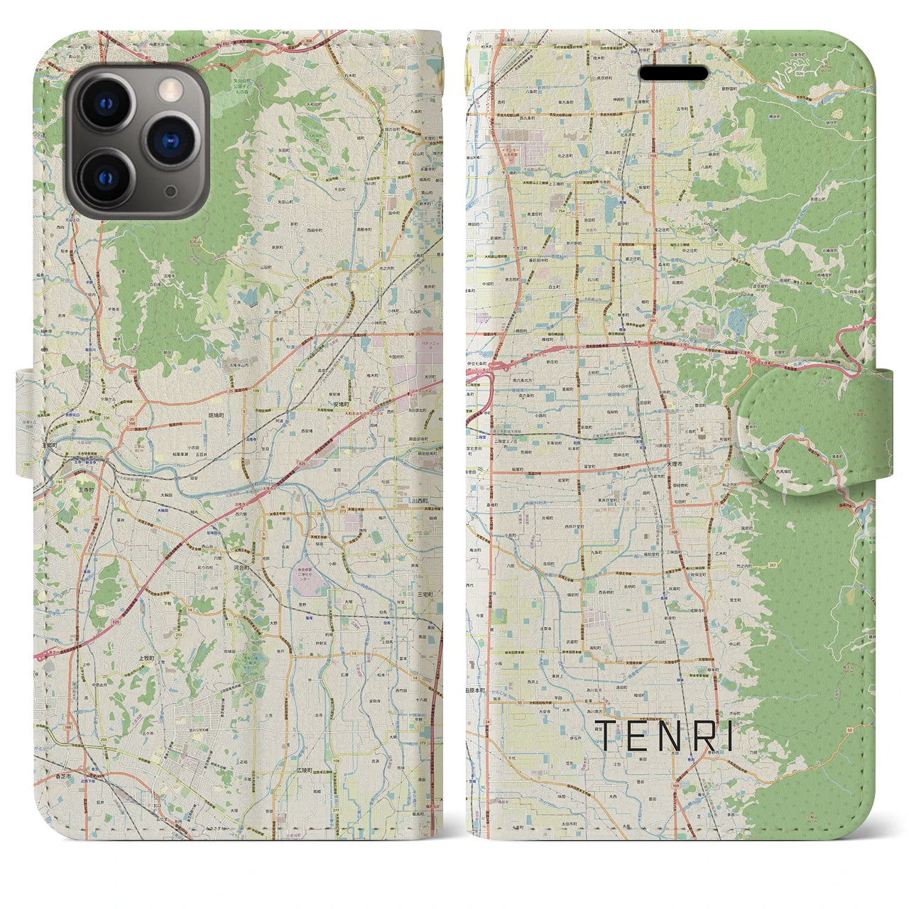 【天理(奈良県)】地図柄iPhoneケース(手帳タイプ)ナチュラル・iPhone 11 Pro Max 用