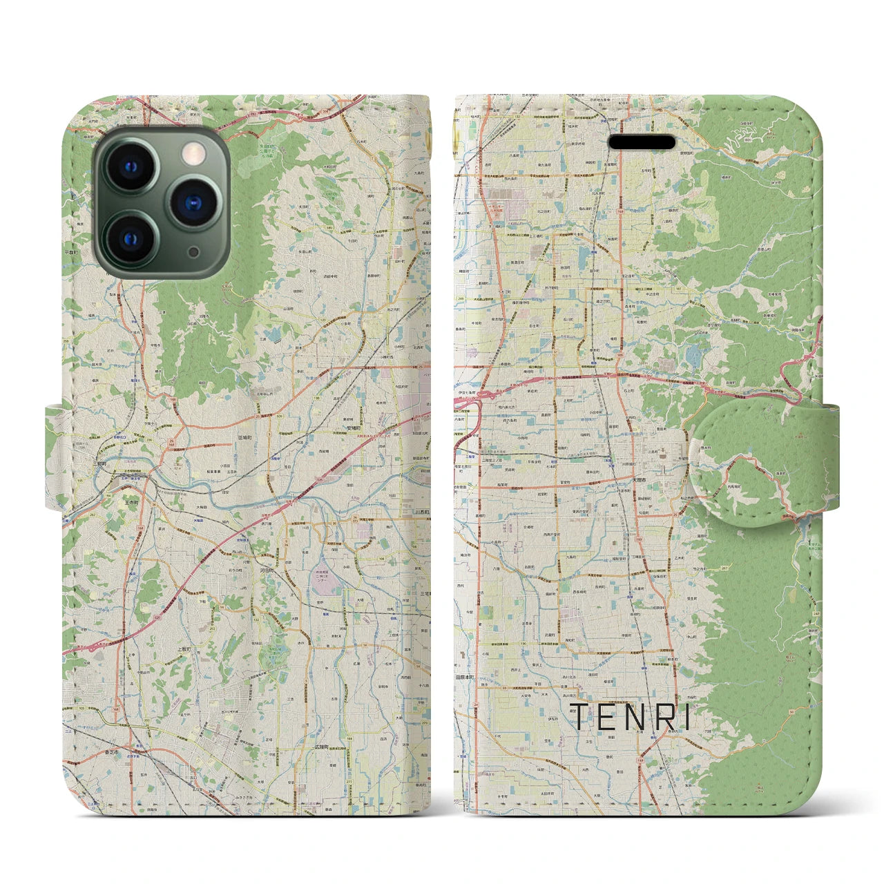 【天理(奈良県)】地図柄iPhoneケース(手帳タイプ)ナチュラル・iPhone 11 Pro 用