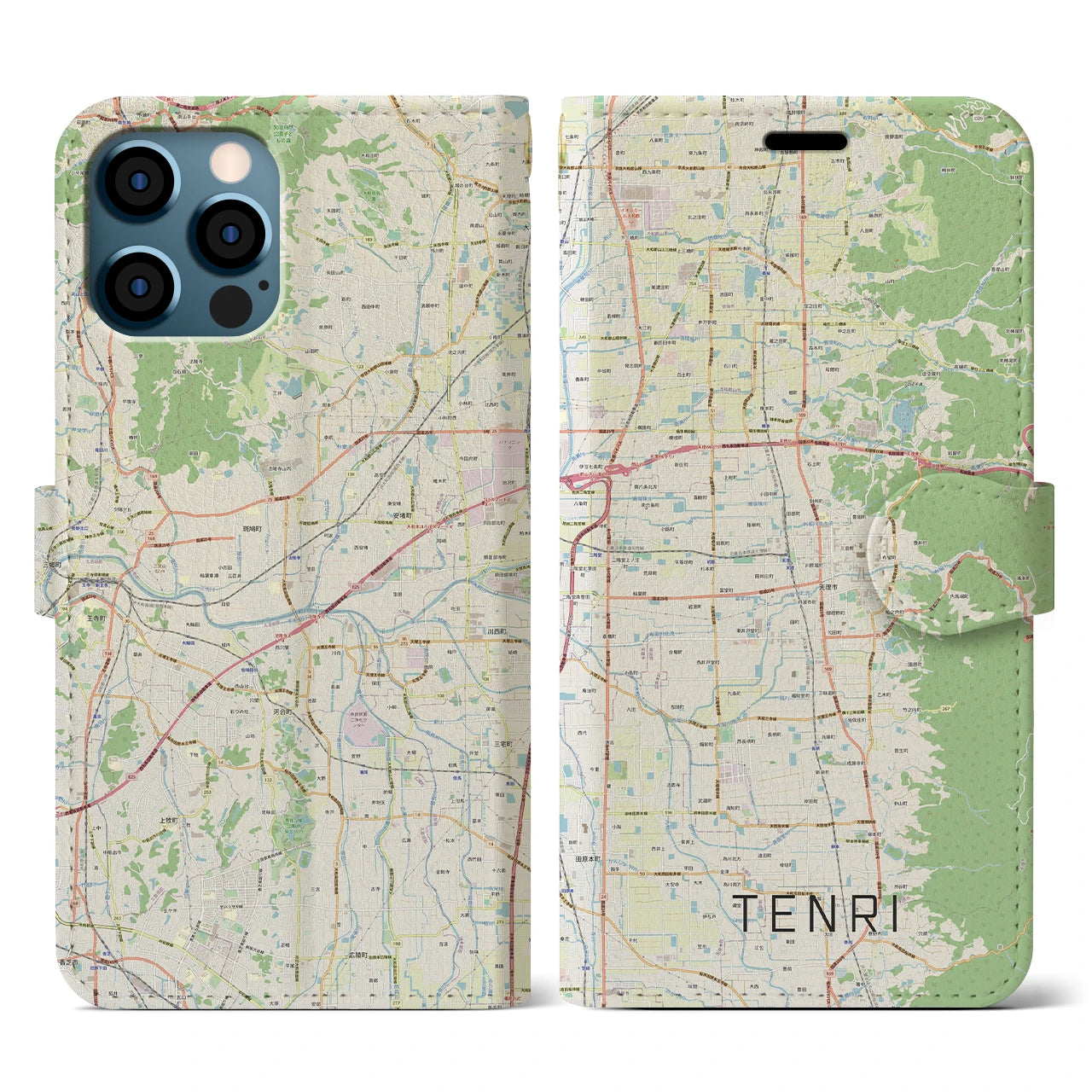 【天理(奈良県)】地図柄iPhoneケース(手帳タイプ)ナチュラル・iPhone 12 / 12 Pro 用