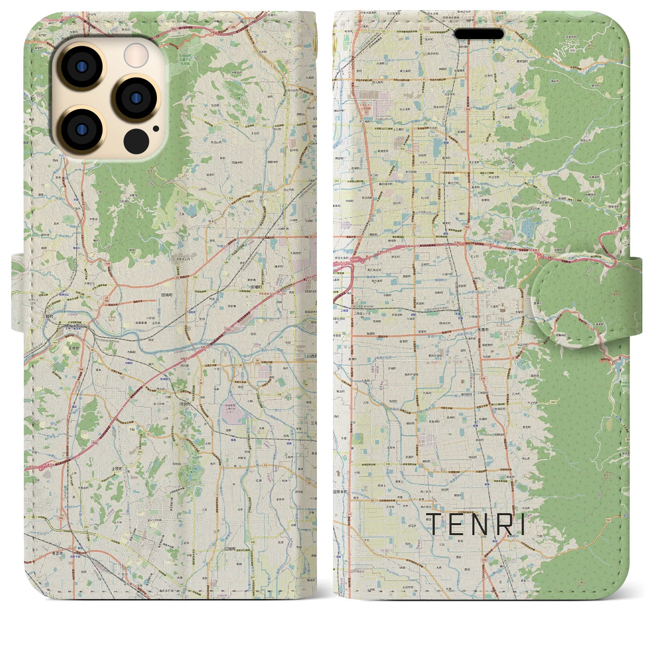 【天理(奈良県)】地図柄iPhoneケース(手帳タイプ)ナチュラル・iPhone 12 Pro Max 用