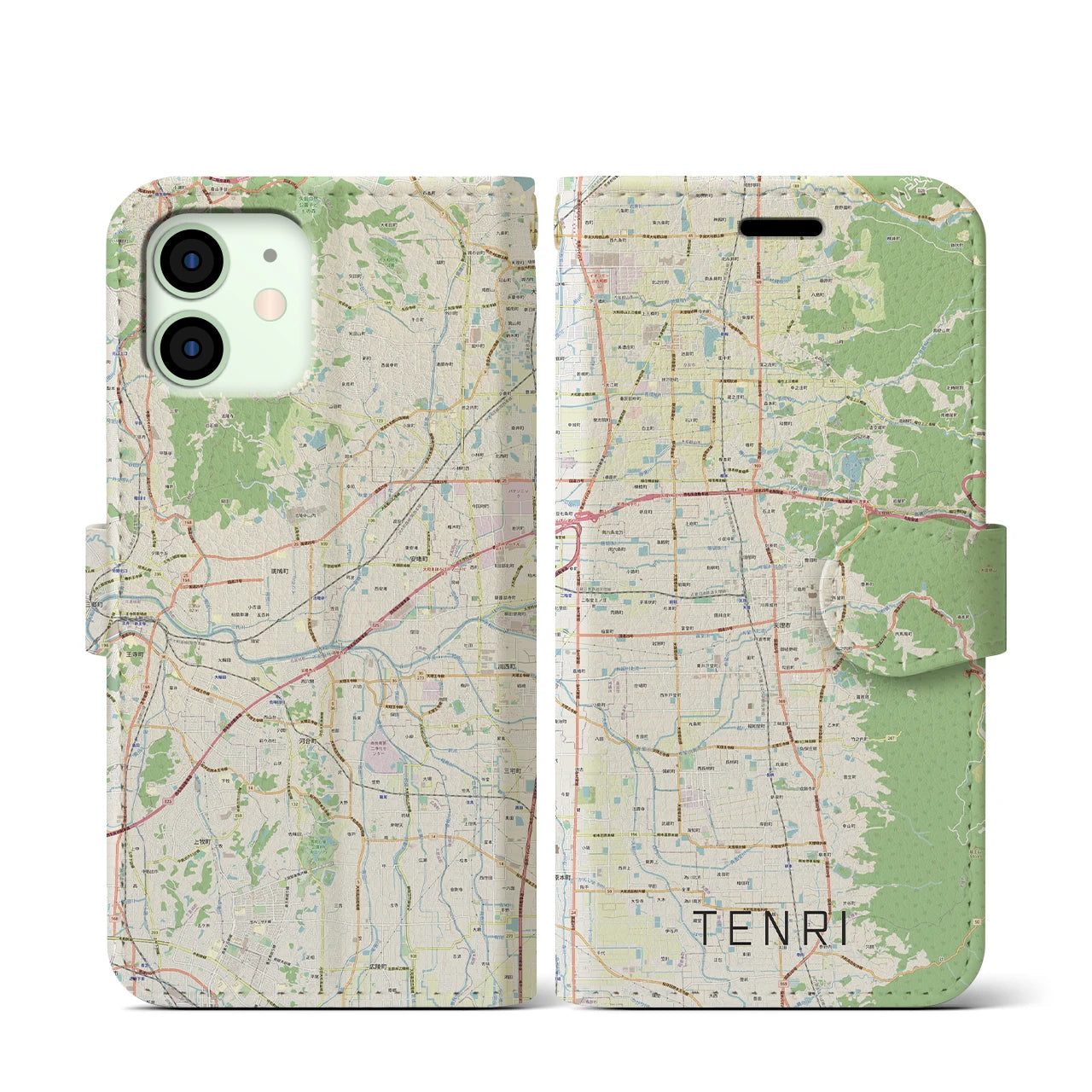 【天理(奈良県)】地図柄iPhoneケース(手帳タイプ)ナチュラル・iPhone 12 mini 用