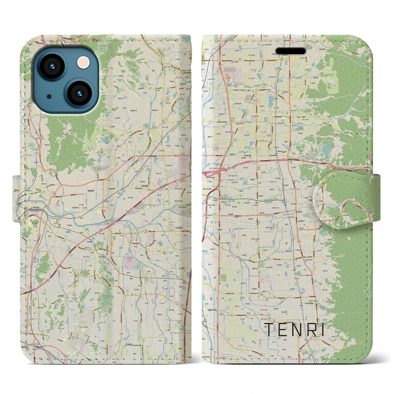 【天理(奈良県)】地図柄iPhoneケース(手帳タイプ)ナチュラル・iPhone 13 用
