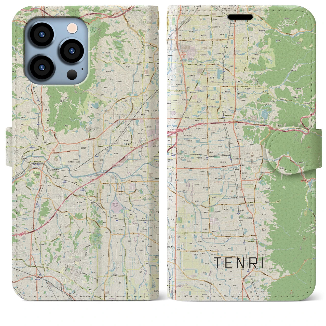 【天理(奈良県)】地図柄iPhoneケース(手帳タイプ)ナチュラル・iPhone 13 Pro Max 用