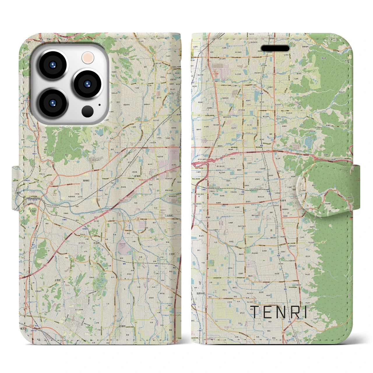 【天理(奈良県)】地図柄iPhoneケース(手帳タイプ)ナチュラル・iPhone 13 Pro 用