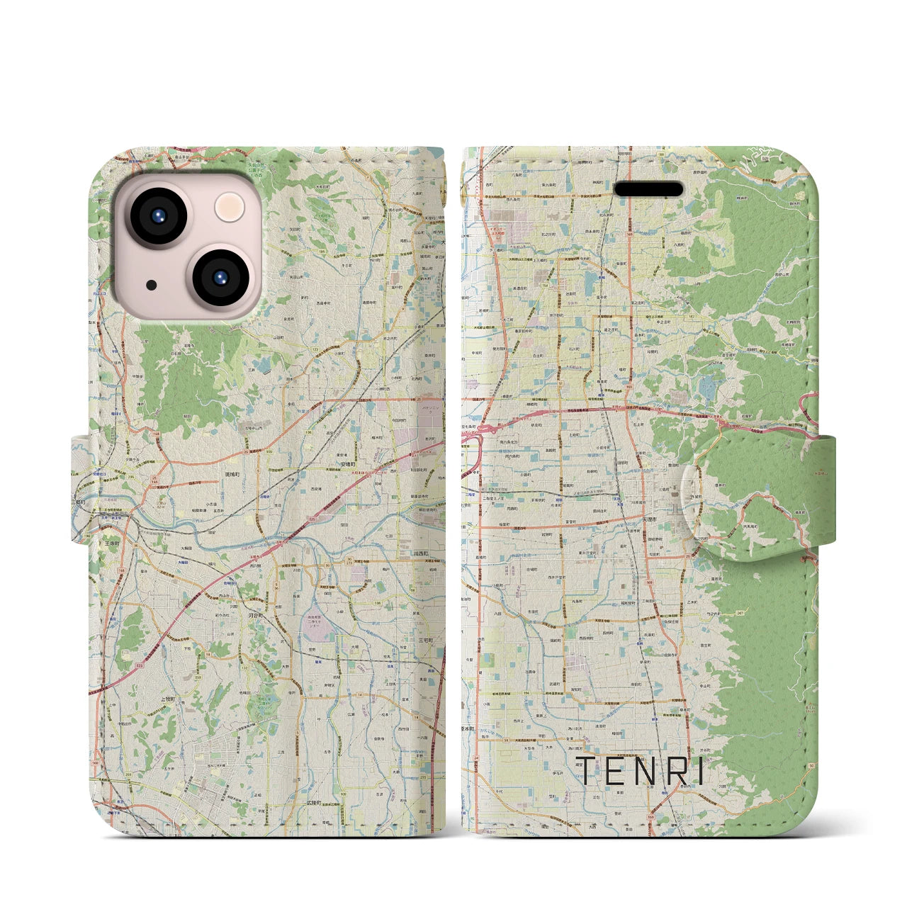 【天理(奈良県)】地図柄iPhoneケース(手帳タイプ)ナチュラル・iPhone 13 mini 用