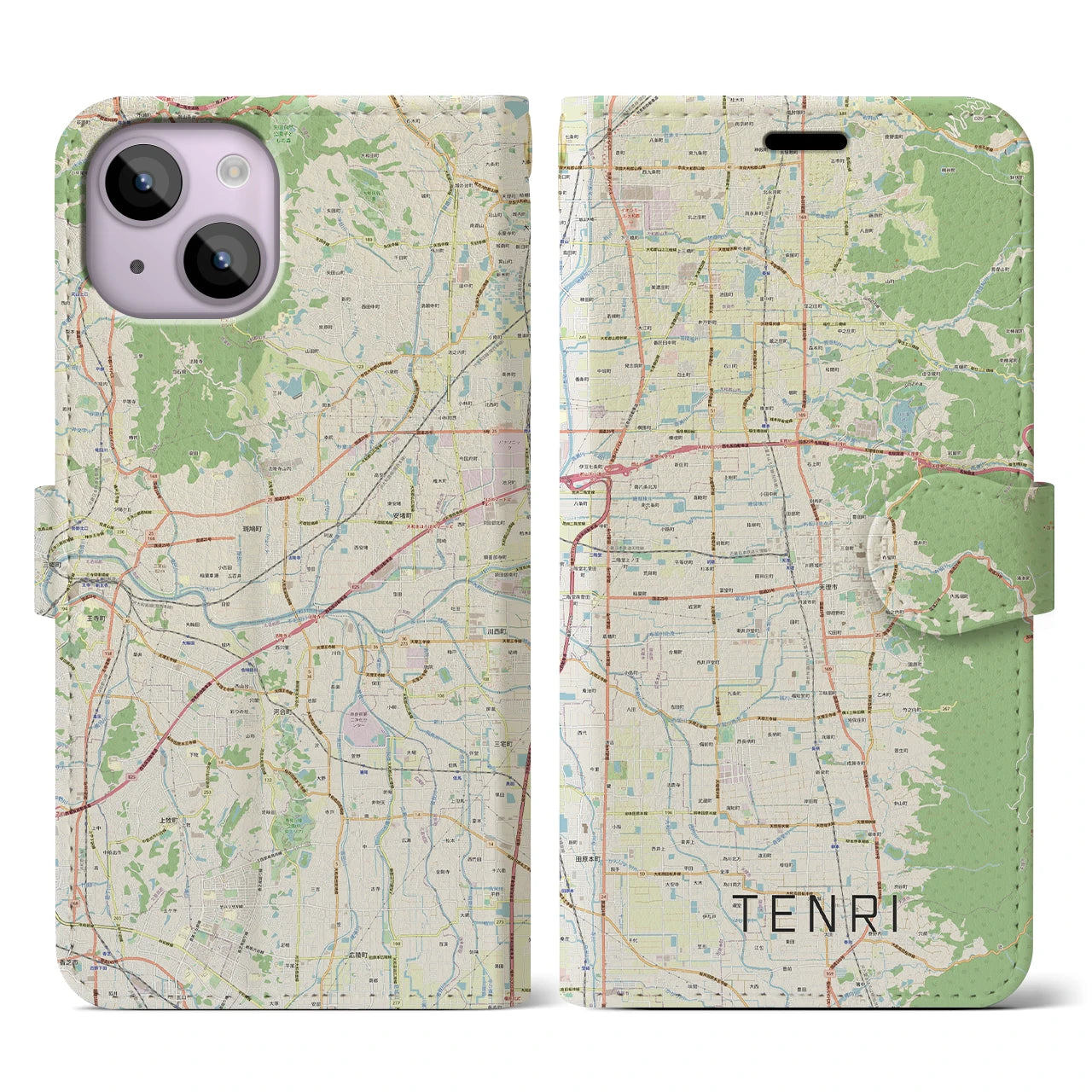 【天理(奈良県)】地図柄iPhoneケース(手帳タイプ)ナチュラル・iPhone 14 用