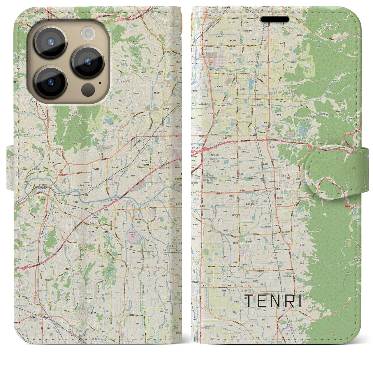 【天理(奈良県)】地図柄iPhoneケース(手帳タイプ)ナチュラル・iPhone 14 Pro Max 用