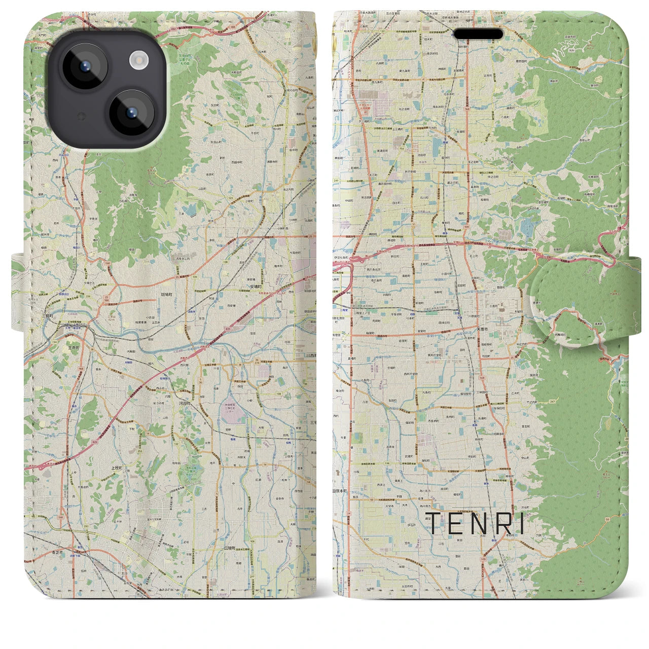 【天理(奈良県)】地図柄iPhoneケース(手帳タイプ)ナチュラル・iPhone 14 Plus 用