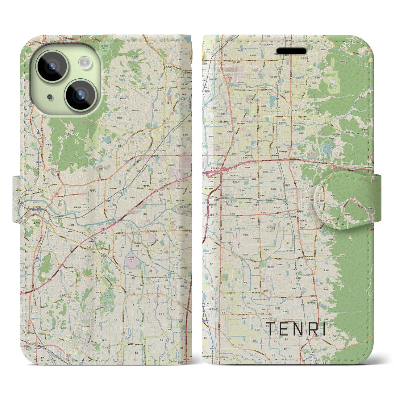 【天理(奈良県)】地図柄iPhoneケース(手帳タイプ)ナチュラル・iPhone 15 用